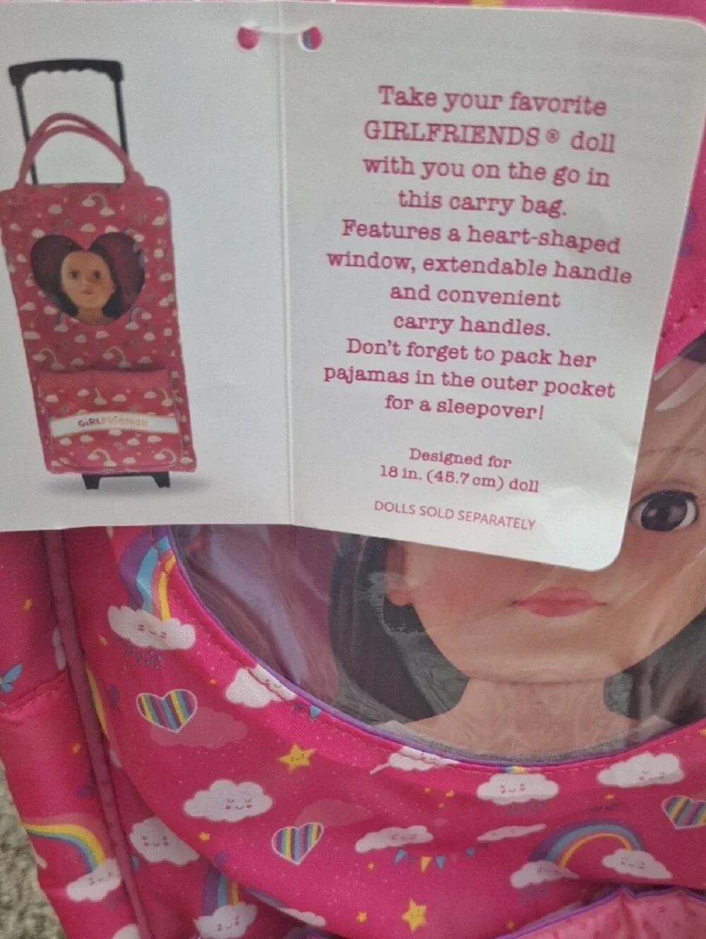 Pink Rainbow Heart Doll Carry Bag
